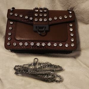 Brown Studded Crossbody Bag with Chain Strap